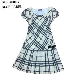 バーバリーブルーレーベル(BURBERRY BLUE LABEL)の美品 バーバリーブルーレーベル ワンピース プリーツ ノバチェック アイボリー(ひざ丈ワンピース)