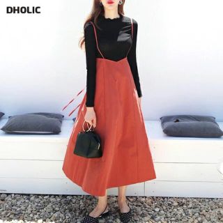 ディーホリック(dholic)のdholic チャコール グレー バックタイフレアワンピース(ひざ丈ワンピース)