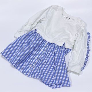 ブランシェス(Branshes)のBRANSHESブランシェス子供服ワンピースストライプ長袖80ブルー切替え(ワンピース)