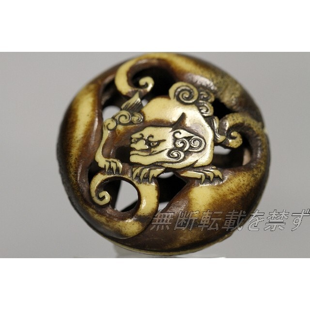全品送料無料】 鹿角彫 唐獅子 龍佐 根付 浅草彫 彫刻+オブジェ - www