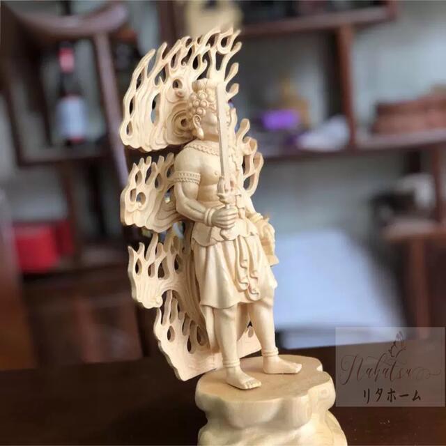 精密細工 木彫仏像 不動明王座像 仏像 桧木