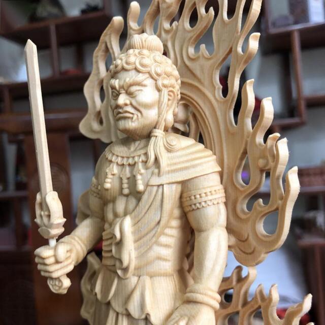 精密細工 木彫仏像 不動明王座像 仏像 桧木