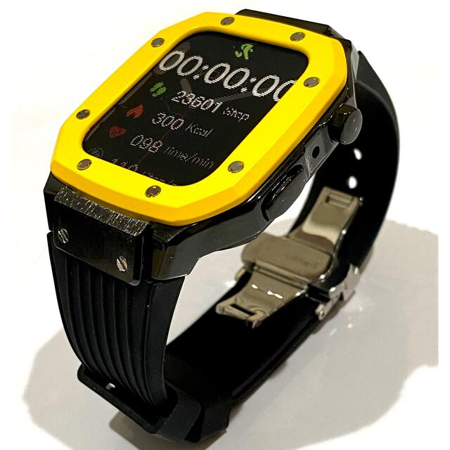 Apple Watchメタル イエローカスタム ラバーブラック シルバーバックル