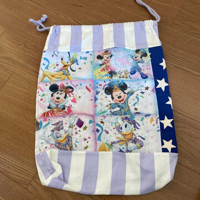 ハンドメイド体操服袋　ディズニー☆小学校　新学期　シーチングリメイク キッズ/ベビー/マタニティのこども用バッグ(体操着入れ)の商品写真