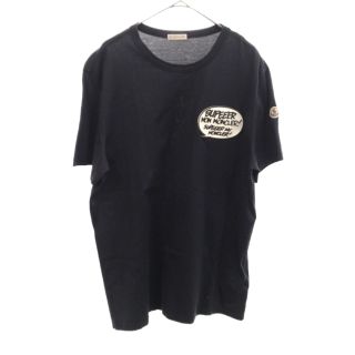 モンクレール(MONCLER)のMONCLER モンクレール フロントラバーワッペン付クルーネック半袖Tシャツ D10918033000 8390Y ブラック(Tシャツ/カットソー(半袖/袖なし))