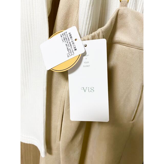 ViS(ヴィス)の新品タグ付き！ViS エコスエードキャミワンピース ベージュFサイズ レディースのワンピース(ひざ丈ワンピース)の商品写真