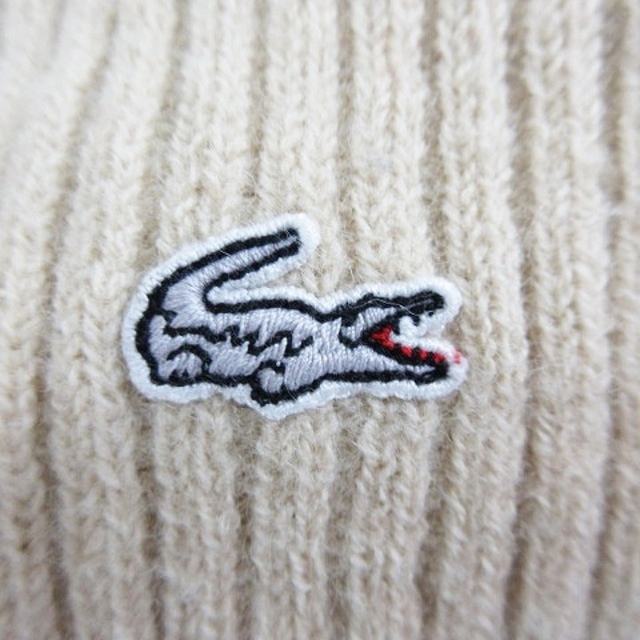 LACOSTE(ラコステ)のラコステ ニット カーディガン 長袖 Vネック リブ ロゴ 38 ベージュ レディースのトップス(カーディガン)の商品写真