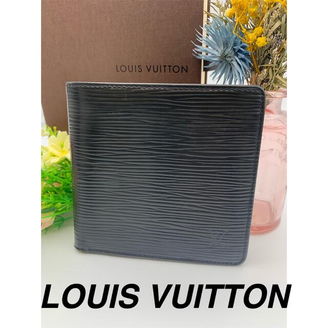 黒レザーLOUIS VUITTON ポルトフォイユマルコ M63652 エピ 二折り財布