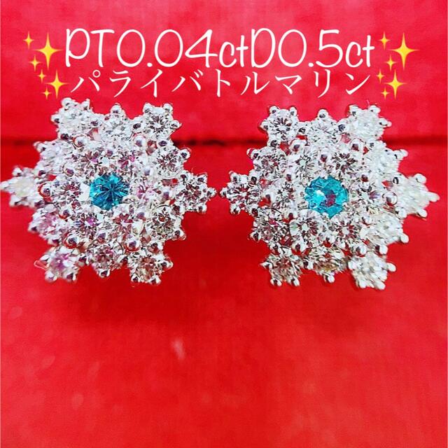 ☆0.04ct☆✨パライバトルマリン0.5ctダイヤプラチナピアスイヤリング