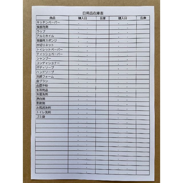 翌日発送可能】 在庫管理表 コピー用紙版 両面印刷1枚