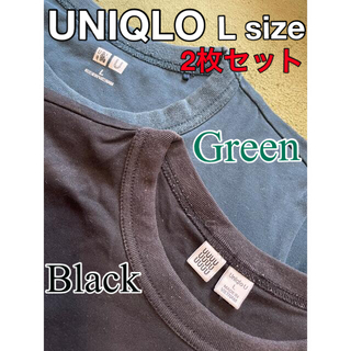ユニクロ(UNIQLO)のUNIQLO クルーネックT 緑/黒 L 2枚セット(Tシャツ(半袖/袖なし))