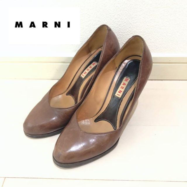 マルニ◆MARNI レザー　ウエッジソール　バイカラー　本革　ブラウン　グリーン