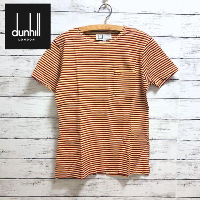 dunhill◆EU製　半袖　Tシャツ　ボーダー　胸ポケット　ロゴ　　M