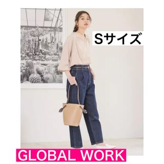 グローバルワーク(GLOBAL WORK)のGLOBAL WORK ハイウエストタックデニムパンツ ネイビー S(デニム/ジーンズ)