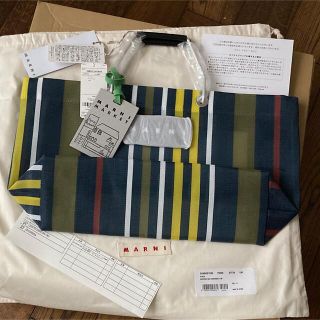 マルニ(MARNI)のマルニフラワーカフェ　ストライプバック　ダークブルー(トートバッグ)