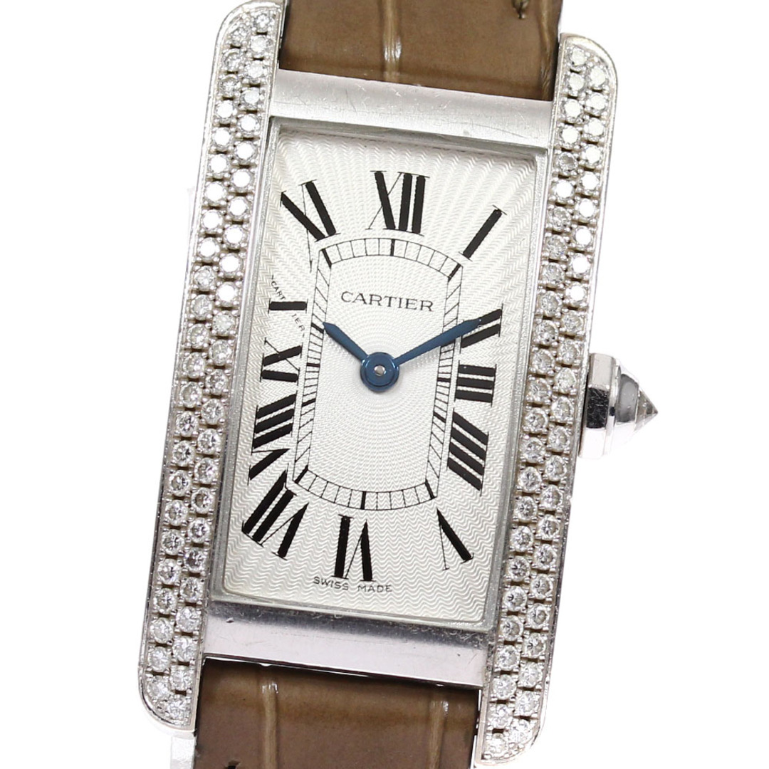 【CARTIER】カルティエ タンクアメリカン K18WG ダイヤベゼル WB701851 クォーツ レディース_699436【ev10】