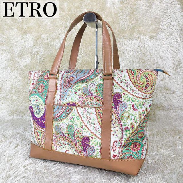 大人気商品 ETRO キャンバス×レザー トートバック ペガサス ペイズリー