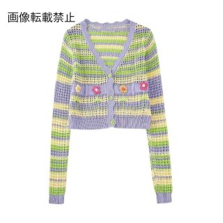 👒8月新作🏝8798◇フラワー 花柄 ニット カーディガン(カーディガン)
