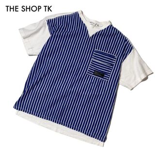 ザショップティーケー(THE SHOP TK)のTK ザショップティーケー 半袖Tシャツ キッズ 子供服 青 白 160 古着(Tシャツ/カットソー)