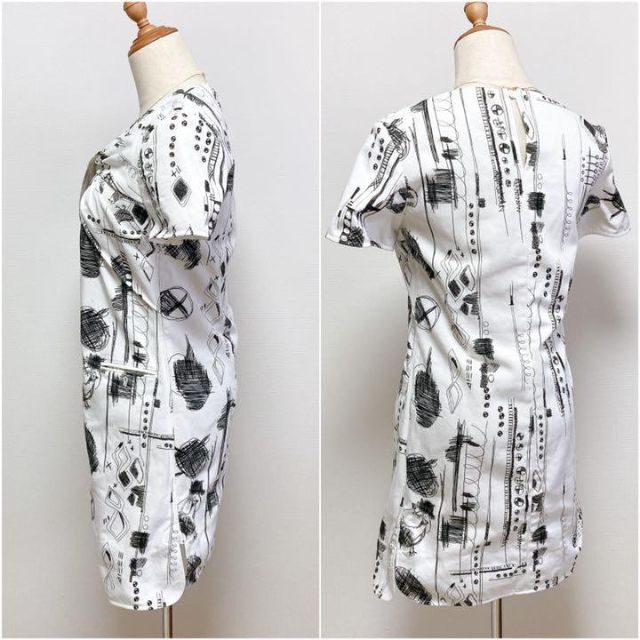 ソルボワ 【美品◎】 CARVEN フロントデザイン総柄ワンピース モノクロ