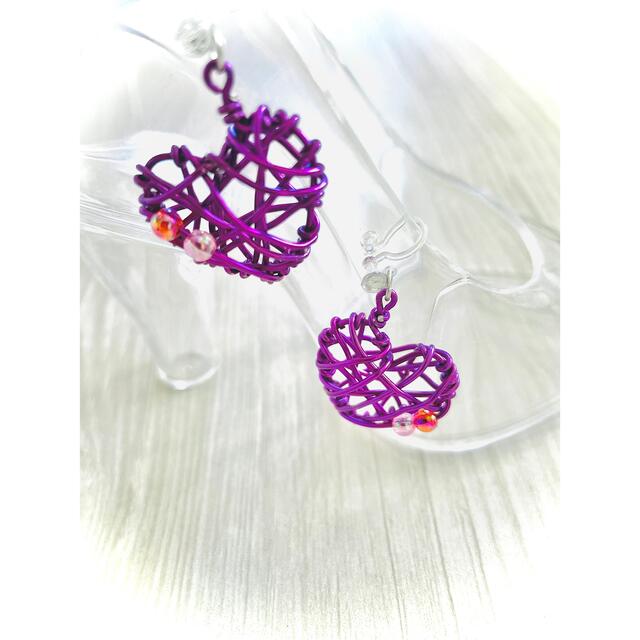 ワイヤーチャーム　ノンホールピアス　Heart ワイヤークラフト　ハンドメイド ハンドメイドのアクセサリー(ピアス)の商品写真