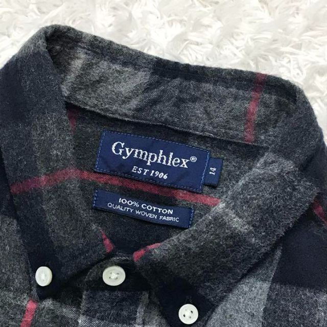 GYMPHLEX(ジムフレックス)のジムフレックス  ボタンダウンシャツ ネル素材 ロゴ刺繍 チェック グレー 14 レディースのトップス(シャツ/ブラウス(長袖/七分))の商品写真