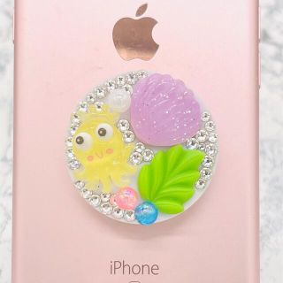 スワロフスキー　海 夏 デコ　スマホリング　スマホグリップ　ハンドメイド　宝石5(iPhoneケース)