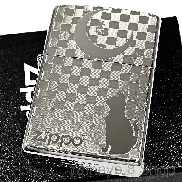 新品 ZIPPO 月と猫 シルバープレート ジッポー ライター