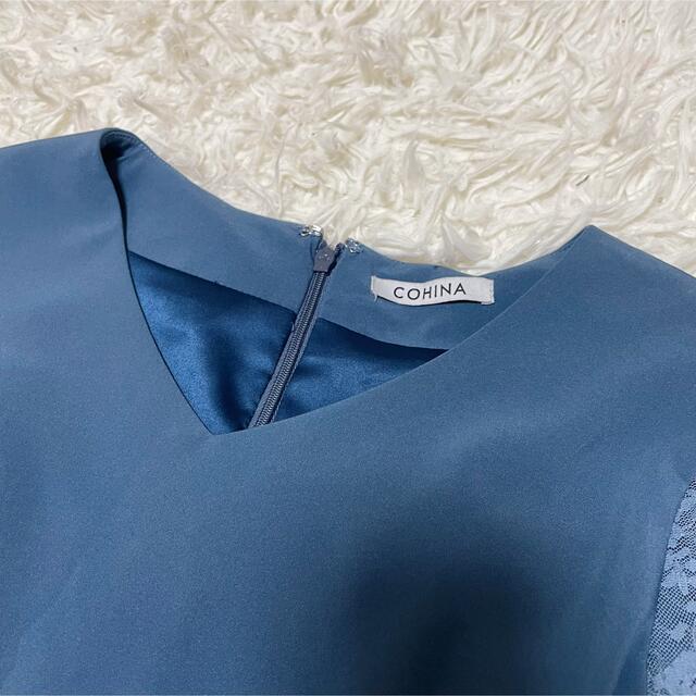 美品♡COHINA コヒナ 袖レースぺプラムオールインワン ダスティブルー