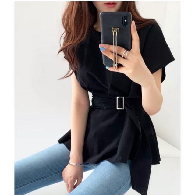 【新品未使用】Aライントップス　ブラック レディースのトップス(Tシャツ(半袖/袖なし))の商品写真