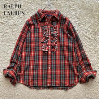 ラルフローレン(Ralph Lauren)のRALPH LAUREN フリル レース チェックド コットンシャツ 赤 緑(シャツ/ブラウス(長袖/七分))