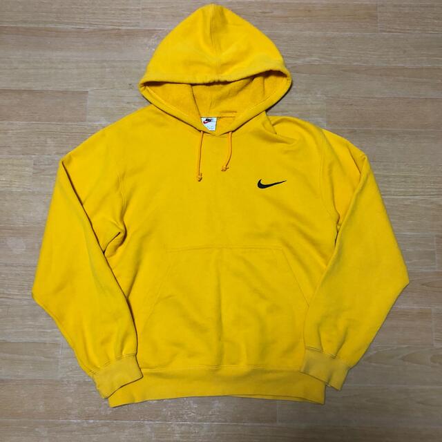 90s NIKE ナイキ 銀タグ ロゴ パーカー Ｍ イエロー