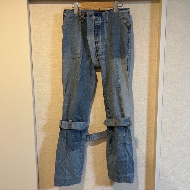 UNUSED(アンユーズド)のUNUSED USA Levi’s デニム ボンテージ レザー ライダース  メンズのパンツ(デニム/ジーンズ)の商品写真