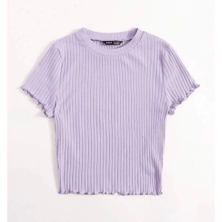 SHEINラベンダー色 リブニットクロップTシャツ 丈短め(Tシャツ(半袖/袖なし))