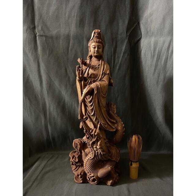 高40cm 井波彫刻 一刀彫り　時代彫刻　仏教工芸品　香樟材　勢至観音菩薩座像