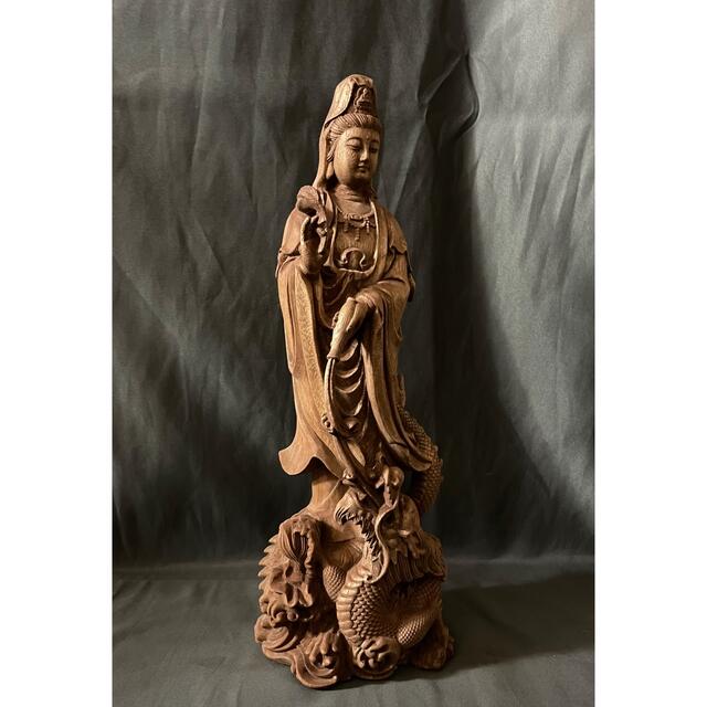 国内発送 高36cm仏教工芸品 総楠製 井波彫刻一刀彫 木彫仏像 龍上観音 ...