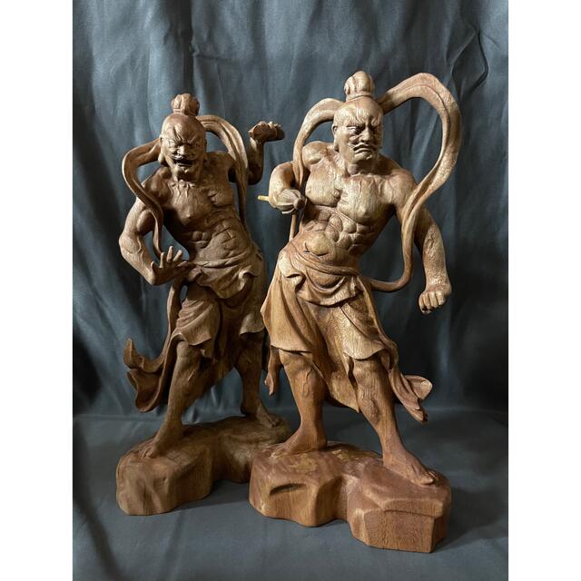 極上品　仏教工芸品　一刀彫　総楠材　木彫仏像　金剛力士像　仁王像