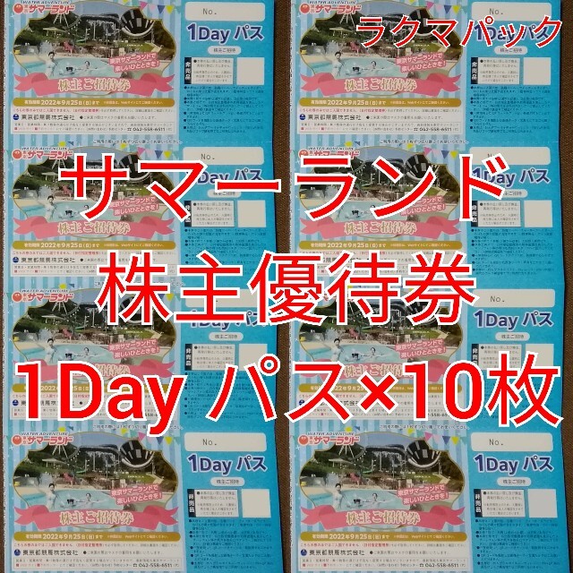 東京サマーランド　1Dayパス×10枚　★送料無料（追跡可能）★