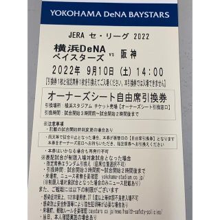 ヨコハマディーエヌエーベイスターズ(横浜DeNAベイスターズ)の9月10日DeNAベイスターズ対阪神オーナーズシート 1枚(野球)