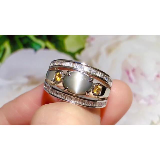 天然サイモフェン キャッツアイ ダイヤ リング1.89ct k18 ¥-silversky ...