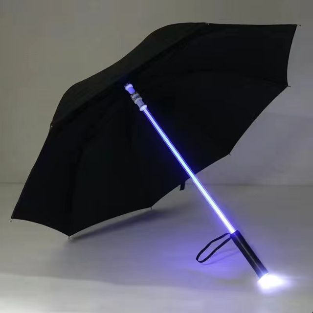 光る雨傘 LEDライト 傘 発光 点灯 点滅 グリップ 女性 男性 ブラック