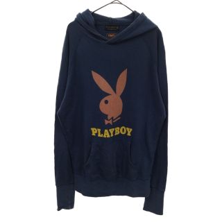 プレイボーイ(PLAYBOY)のPLAYBOY プレイボーイ ×TMT ティーエムティー フロントロゴパーカー フーディー コラボ カンガルーポケット ブルー(パーカー)