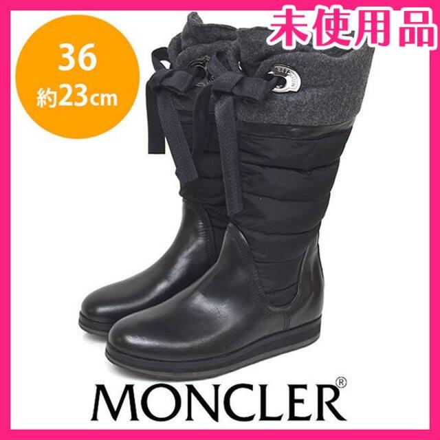 新品♪モンクレール ロゴ レザー×ダウン ロングブーツ 36(約23cm
