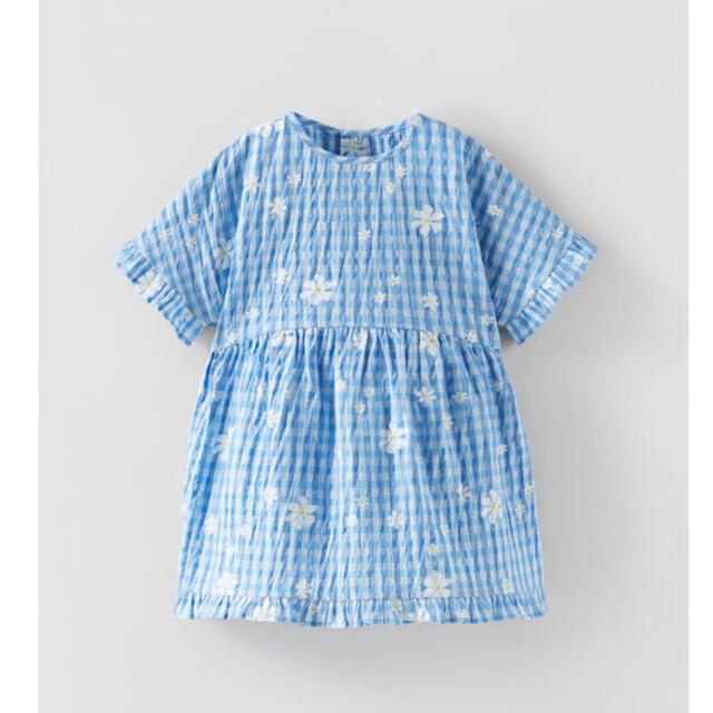 ZARA KIDS(ザラキッズ)の新品未使用タグ付き　zara kids  フラワーギンガムチェックワンピ　98 キッズ/ベビー/マタニティのキッズ服女の子用(90cm~)(ワンピース)の商品写真