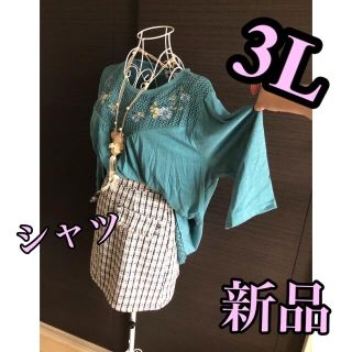 グリーン系　刺繍フラワー★プルオーバー　大きいサイズ(シャツ/ブラウス(長袖/七分))