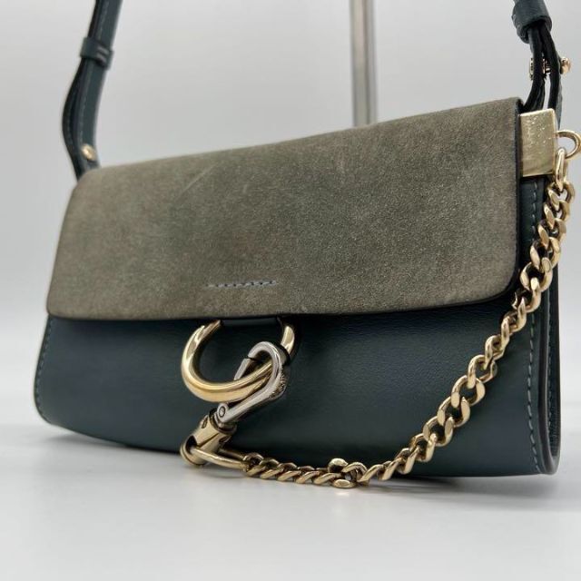 Chloe ショルダーウォレット 長財布 フェイ チェーン ブルー スエードバッグ