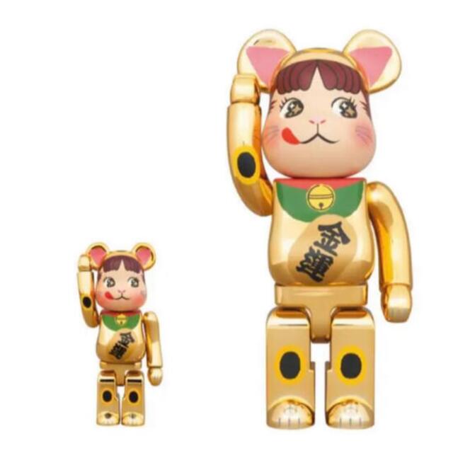 BE@RBRICK 招き猫 ペコちゃん 福 金メッキ 100％ \u0026 400％