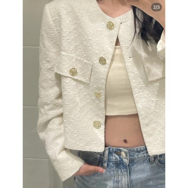 【ラスト１点】ZARA　テクスチャー クロップド ジャケット　Mサイズ　ホワイト