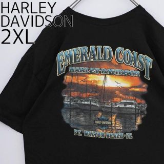 ハーレーダビッドソン(Harley Davidson)のハーレーダビッドソン2XLプリントTシャツ黒ブラックエメラルドコースト夕日銀(Tシャツ/カットソー(半袖/袖なし))