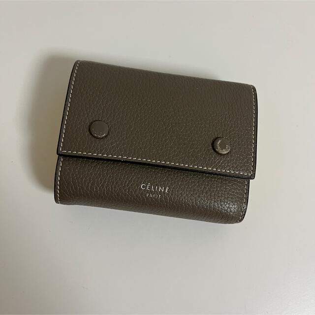 セリーヌ 旧ロゴ ボタン 三つ折り財布 ベージュイエロー フィービー